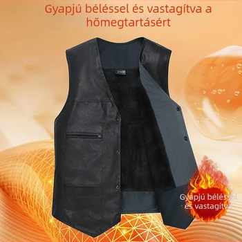 Férfi PU bőrből készült mellény fleece béléssel, szélvédett és meleg
