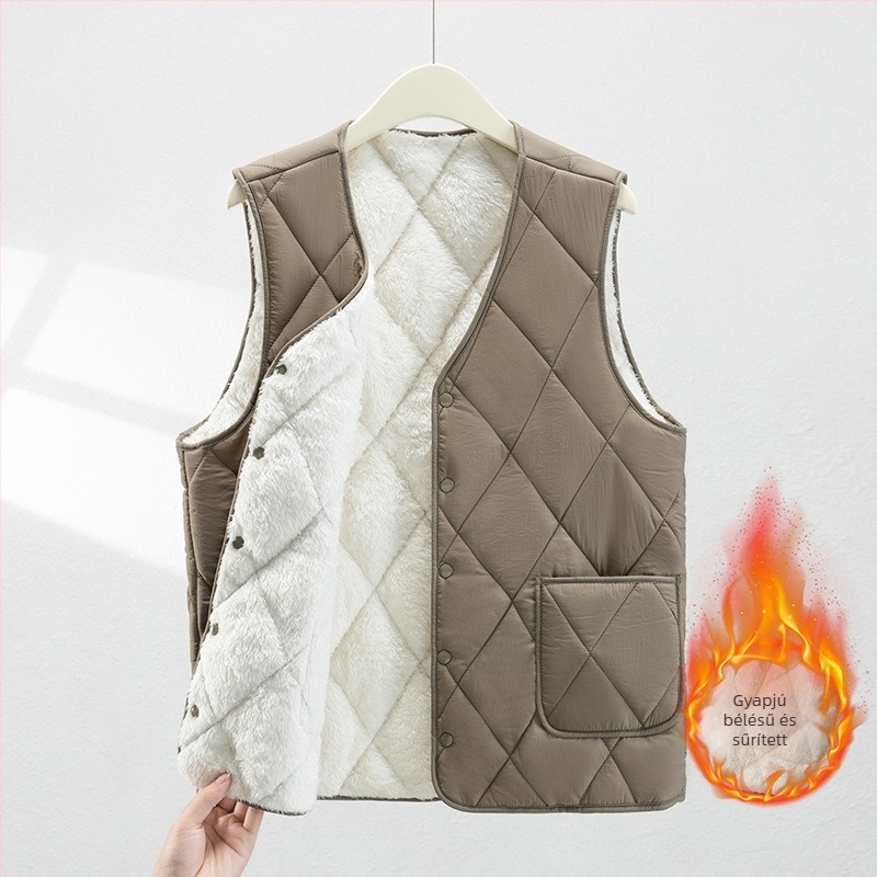 Fleece-beléssel ellátott férfi mellény ősz-télre, lazán szabott, nagy méret, középkorú és idősebb férfiak számára, patch zsebekkel.