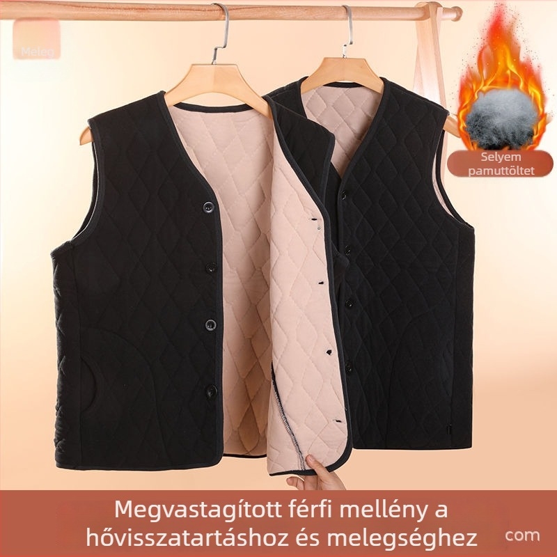 Tavasz–ősz férfi bélelt meleg mellény, lazán szabott, vastag töltettel
