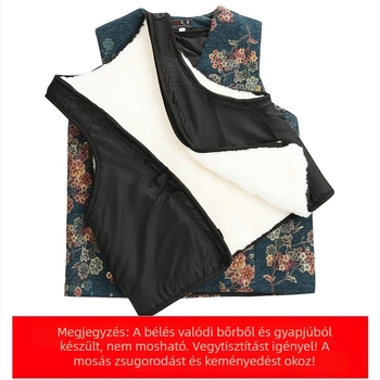 Női gyapjú mellény valódi szőrmével és pamutból töltött, virágminta, őszi–téli, kardigán stílusú, V-nyakú