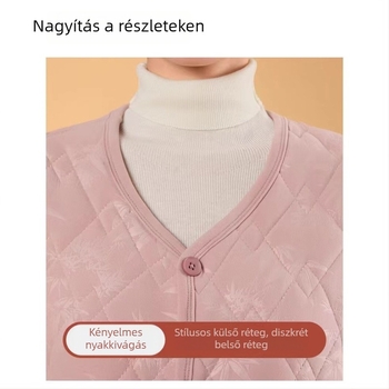 Vastag meleg mellény, ujj nélküli, fleece béléssel, egyszerű gombolás, zsebek, virágminta, kínai retro stílus, domborított textúra