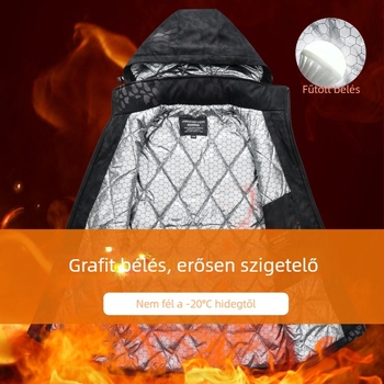 Férfi kamufláž téli mellény grafénnel, vastag, laza szabás, ujj nélküli, kültéri meleg