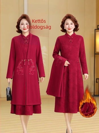 Elegáns esküvői vendégruha fleece béleléssel, őszi–téli 2025, poliészter anyag, mintás, midi hossz