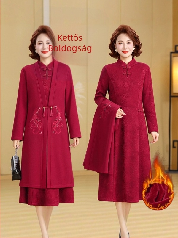 Elegáns esküvői vendégruha fleece béleléssel, őszi–téli 2025, poliészter anyag, mintás, midi hossz