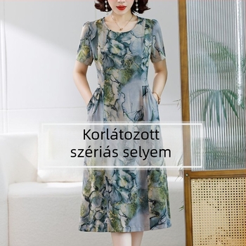 Vállpántos ruha, midi hossz, kerek nyakú, rövid ujjú, irodalmi retro stílus