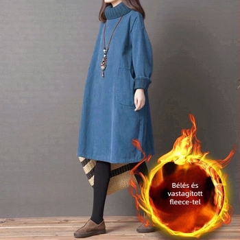 Flízzel bélelt ruha, középméret, A-vonalú, magas gallér, hosszú ujjú