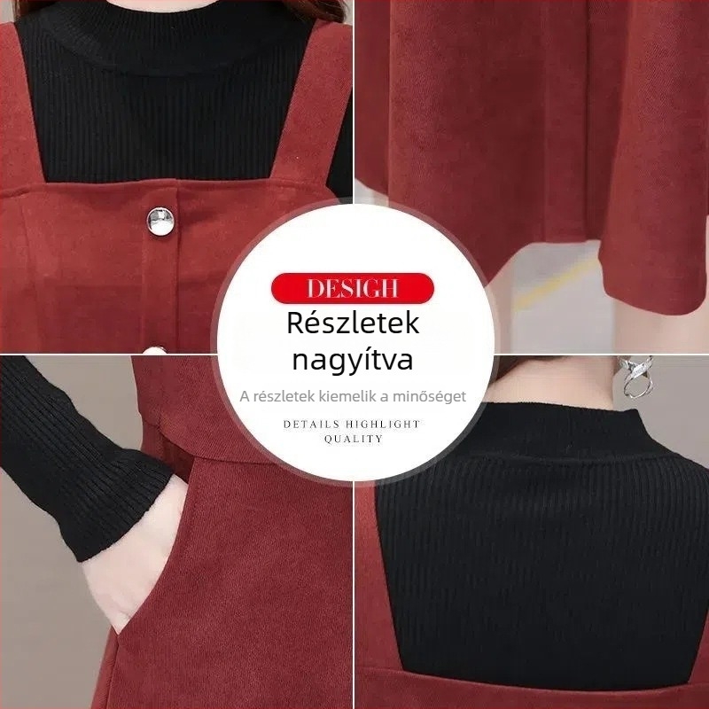 Két darabos hosszú ujjú ruha szett, középméret, polo gallér, irodalmi retro kínai stílus