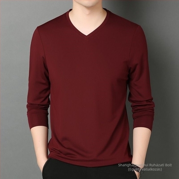 Férfi V-nyakú hosszú ujjú T-shirt, hűsítő pamutkeverékből, vékony, tavasz–őszre