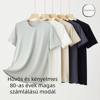 Modal anyagú férfi Rövid ujjú póló, egyszínű, kerek nyakú, nyári vékony alapréteg