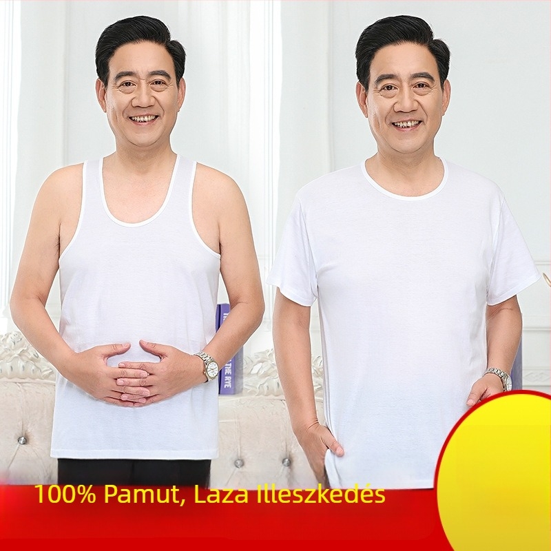 Pamut rövid ujjú T-shirt mellény, lazán szabott, kerek nyakú, légáteresztő és nedvesség-elvezető