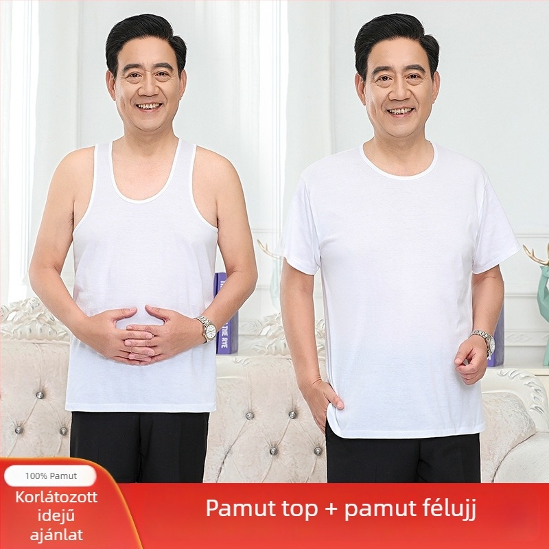 Pamut rövid ujjú T-shirt mellény, lazán szabott, kerek nyakú, légáteresztő és nedvesség-elvezető