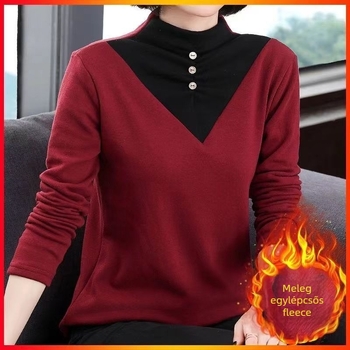 Női fleece-béléssel készült felső, hosszú ujjú, oversize fazon, poliészter-keverék, hímzés
