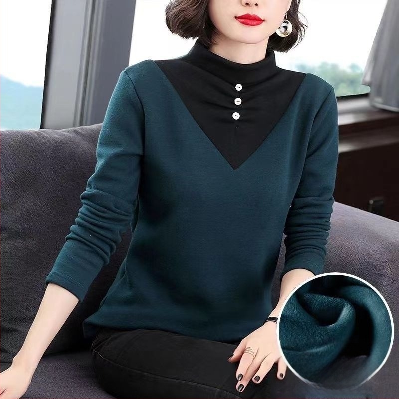 Női fleece-béléssel készült felső, hosszú ujjú, oversize fazon, poliészter-keverék, hímzés
