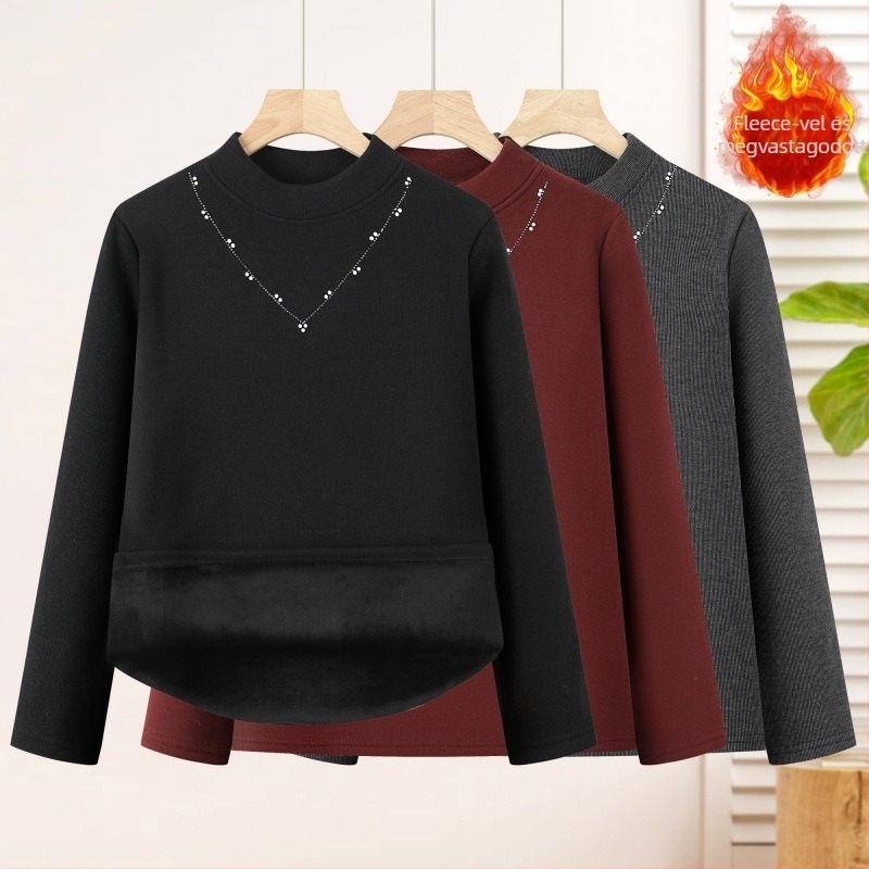 Termikus alaprétegű felső fleece-béléssel, hosszú ujjú, félmagas gallér, poliészter több mint 95% anyag, elegáns ingázó stílus