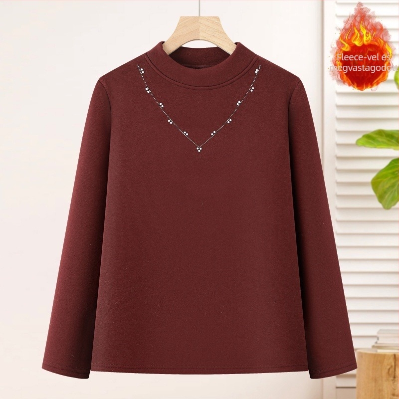 Termikus alaprétegű felső fleece-béléssel, hosszú ujjú, félmagas gallér, poliészter több mint 95% anyag, elegáns ingázó stílus