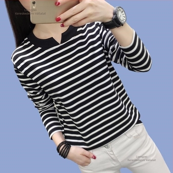 Női pamut-modál hosszú ujjú felső hímzéssel, V-nyakkal, őszi 2025