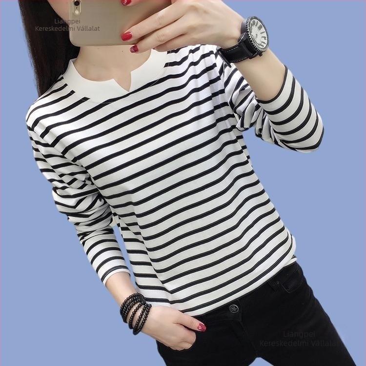 Női pamut-modál hosszú ujjú felső hímzéssel, V-nyakkal, őszi 2025