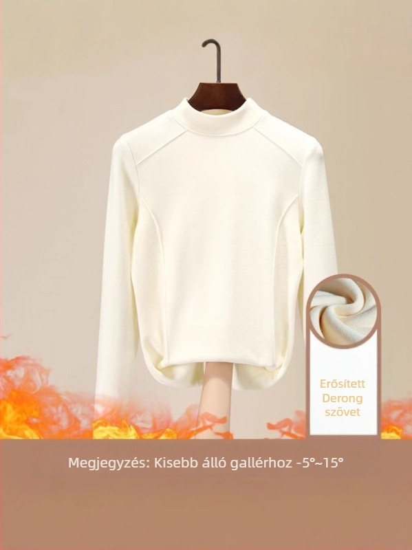 Félmagas galléros felső, kétoldalas bársony 280 g/m², poliészter-spandex keverék, egyszínű, hosszú ujjú, karcsúsított fazon