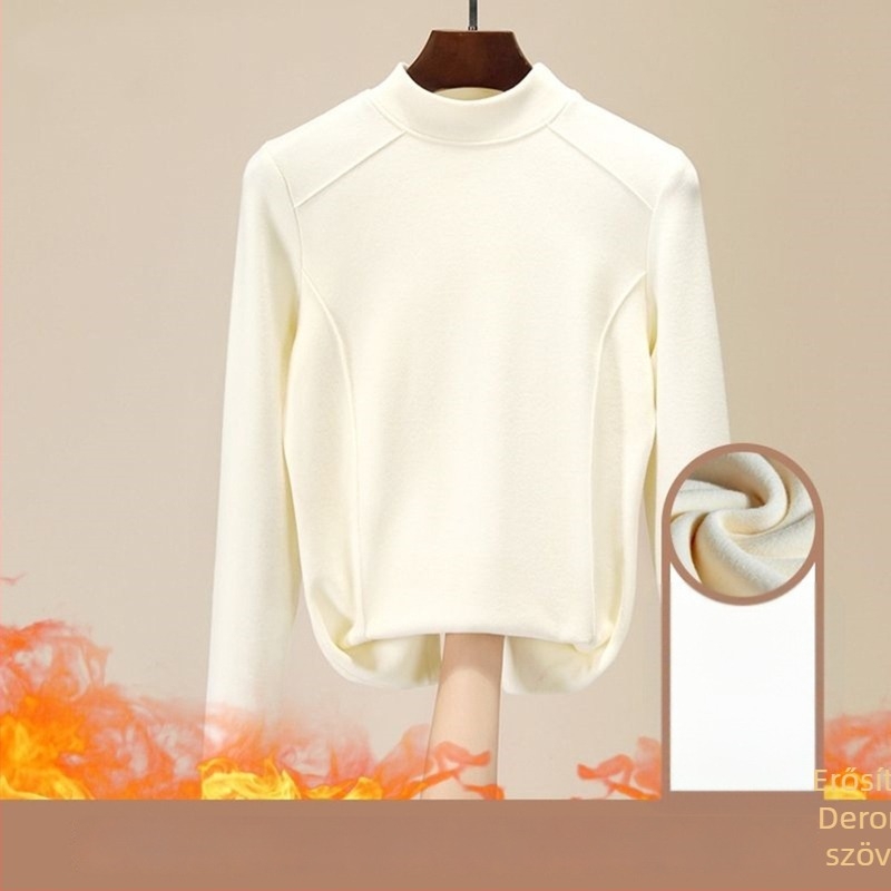 Félmagas galléros felső, kétoldalas bársony 280 g/m², poliészter-spandex keverék, egyszínű, hosszú ujjú, karcsúsított fazon
