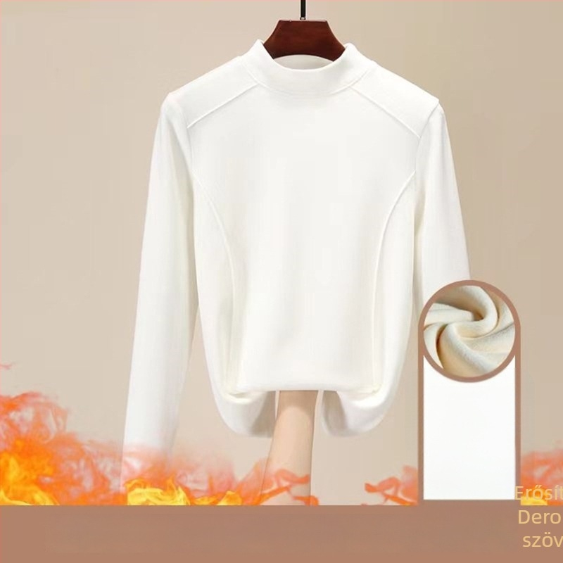 Félmagas galléros felső, kétoldalas bársony 280 g/m², poliészter-spandex keverék, egyszínű, hosszú ujjú, karcsúsított fazon
