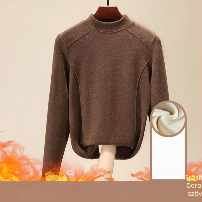 Félmagas galléros felső, kétoldalas bársony 280 g/m², poliészter-spandex keverék, egyszínű, hosszú ujjú, karcsúsított fazon