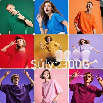 Amerikai stílusú 300 g súlyú combed pamut rövid ujjú póló, egyszínű, laza szabás, kerek nyak