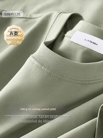 Férfi rövid ujjú póló, 100% hosszú szálú pamut, mercerizált, kerek nyakú, egyszínű kötött anyag, 180–250 g