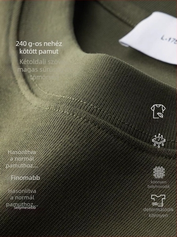 Férfi rövid ujjú póló, 100% hosszú szálú pamut, mercerizált, kerek nyakú, egyszínű kötött anyag, 180–250 g