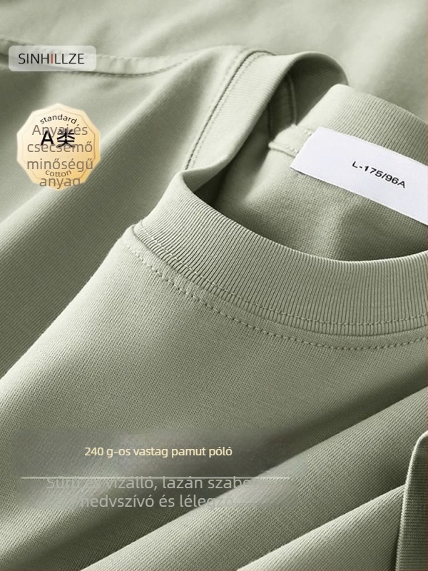 Férfi rövid ujjú póló, 100% hosszú szálú pamut, mercerizált, kerek nyakú, egyszínű kötött anyag, 180–250 g