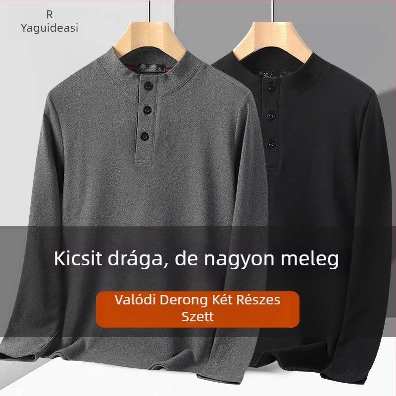 Férfi De Velvet termikus kardigán álló gallérral, hosszú ujjú, 100% poliészter, szabadidős viselet, téli–tavaszi–ősszi