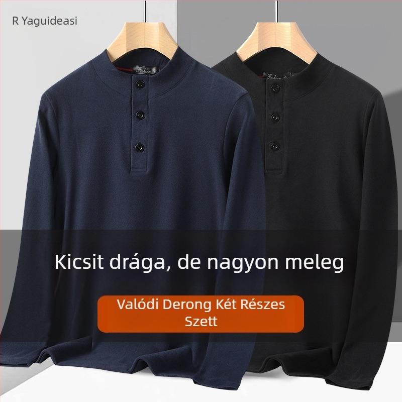 Férfi De Velvet termikus kardigán álló gallérral, hosszú ujjú, 100% poliészter, szabadidős viselet, téli–tavaszi–ősszi