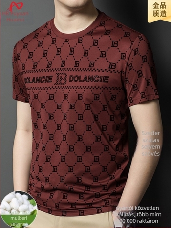 Férfi mulberry selyem jacquard rhinestone rövid ujjú T-shirt