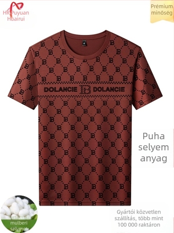 Férfi mulberry selyem jacquard rhinestone rövid ujjú T-shirt