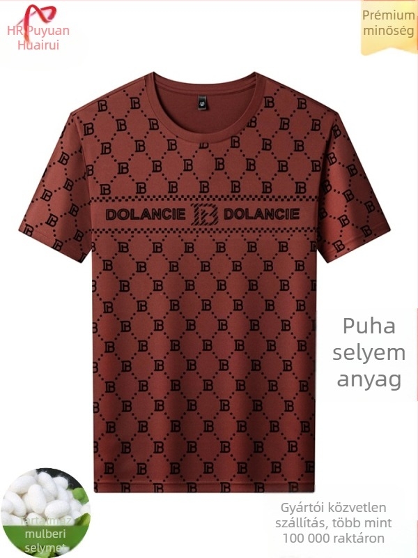 Férfi mulberry selyem jacquard rhinestone rövid ujjú T-shirt