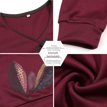 V-nyakú hosszú ujjú felső középkorú nőknek, virágos mintázat, középhosszú, laza szabás, Tr fabric 80-90% Egyéb és legfeljebb 30% Spandex, Ősz 2024