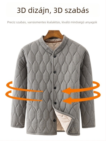 Középkorú és idősebb férfiak számára pamutkabát és nadrág szett fleece-béléssel, téli otthoni viselet.