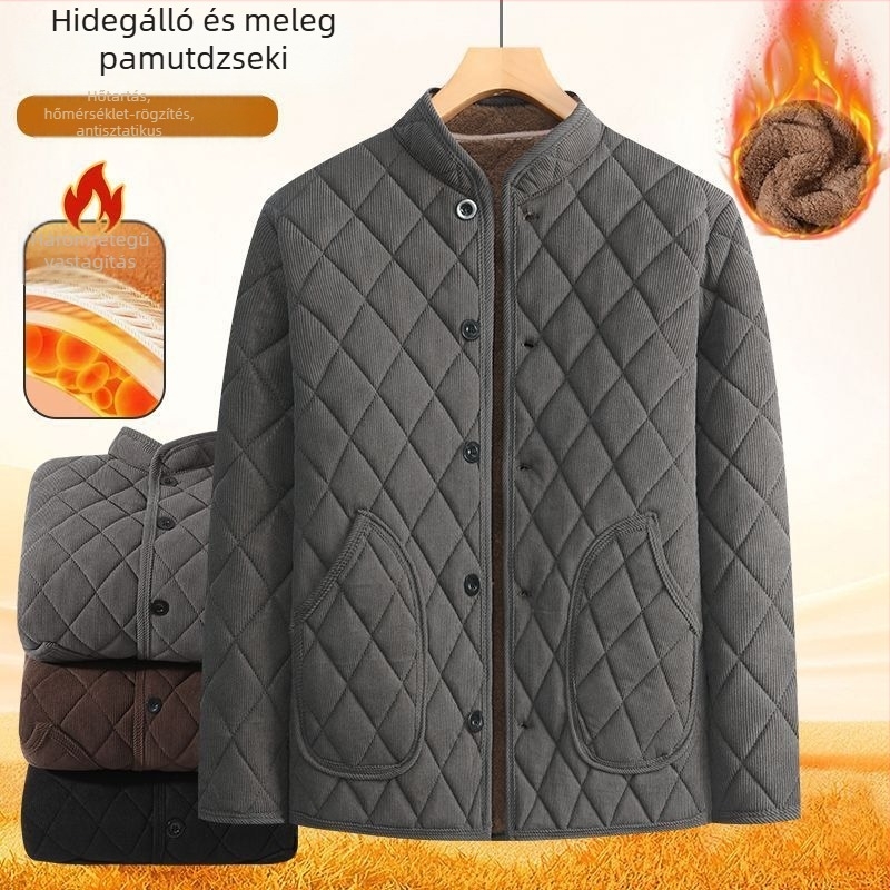 Fleece-belelt vastag téli pamutkabát férfiaknak, corduroy külsővel, meleg