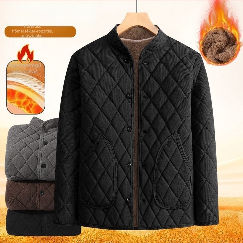 Fleece-belelt vastag téli pamutkabát férfiaknak, corduroy külsővel, meleg