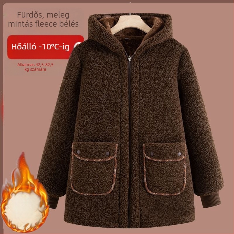 Női pamutból tömött kapucnis téli kabát — bélés fleece, ultra rövid, ujj nélküli, Chenille anyag, töltet: imitált selyem-pamut