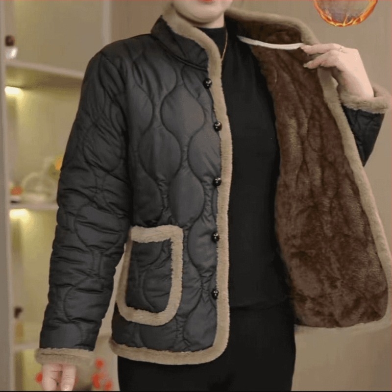 Új stílusú pamutkabát fleece-béléssel középkorú és idős nők számára, őszi-téli casual kabát
