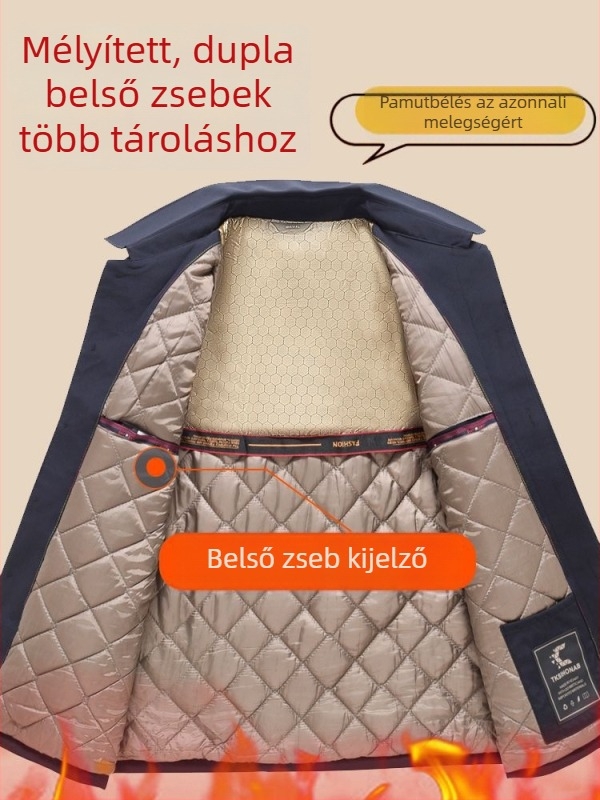 Téli tömött pamutkabát idős férfiak számára