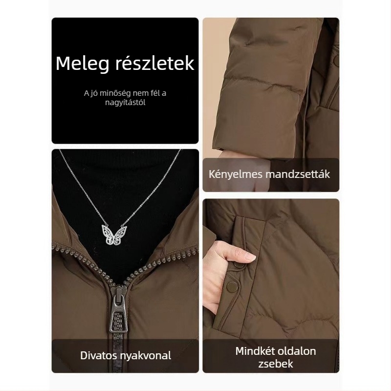 Női hosszú kapucnis kabát, nylon anyag, töltés silk-cotton, cipzáras záródás, téli 2024