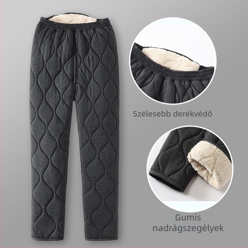 Idős férfiak téli poliészter töltéses kabát fleece bélésével, laza szabás, egy soros gombolás, háromdimenziós zsebek