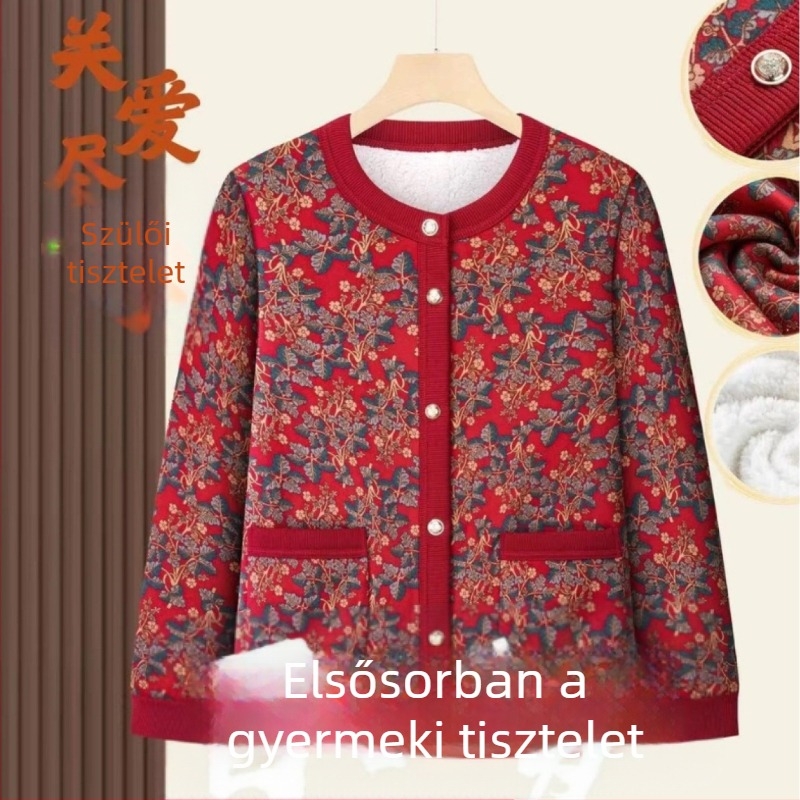 Pamutból készült téli kabát fleece béléssel, kerek nyakú, egysoros gombolás, hosszú ujjú, szabályos szabás