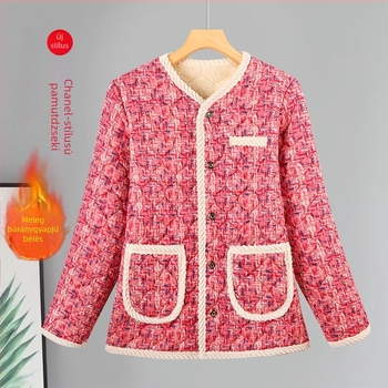 Új női téli pamutból készült bélelt kabát, Chanel-stílus, fleece belsővel és extra vastagsággal, elegáns otthoni viselet felnőtt nők számára