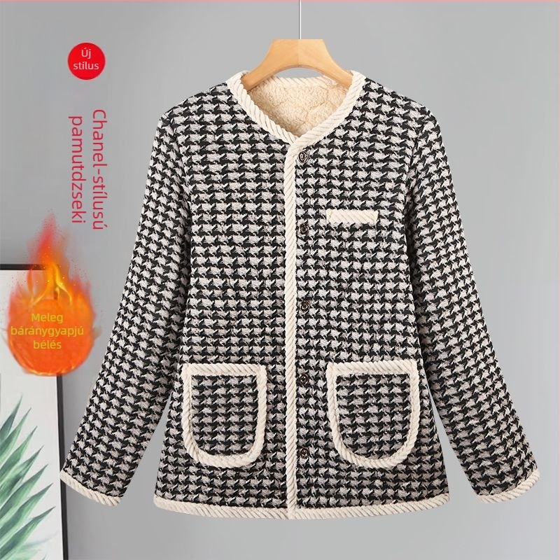Új női téli pamutból készült bélelt kabát, Chanel-stílus, fleece belsővel és extra vastagsággal, elegáns otthoni viselet felnőtt nők számára