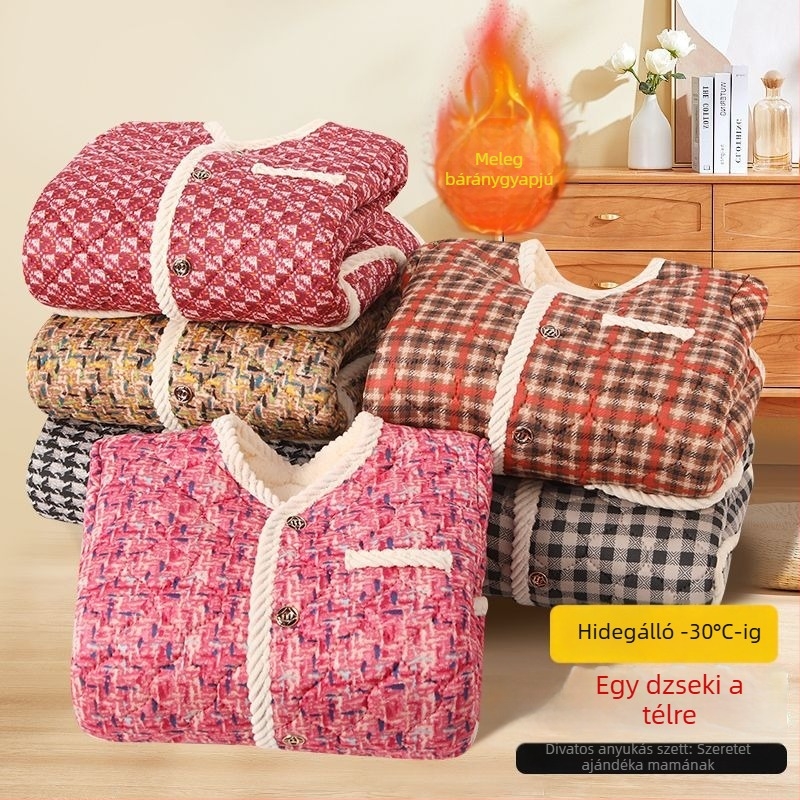 Új női téli pamutból készült bélelt kabát, Chanel-stílus, fleece belsővel és extra vastagsággal, elegáns otthoni viselet felnőtt nők számára