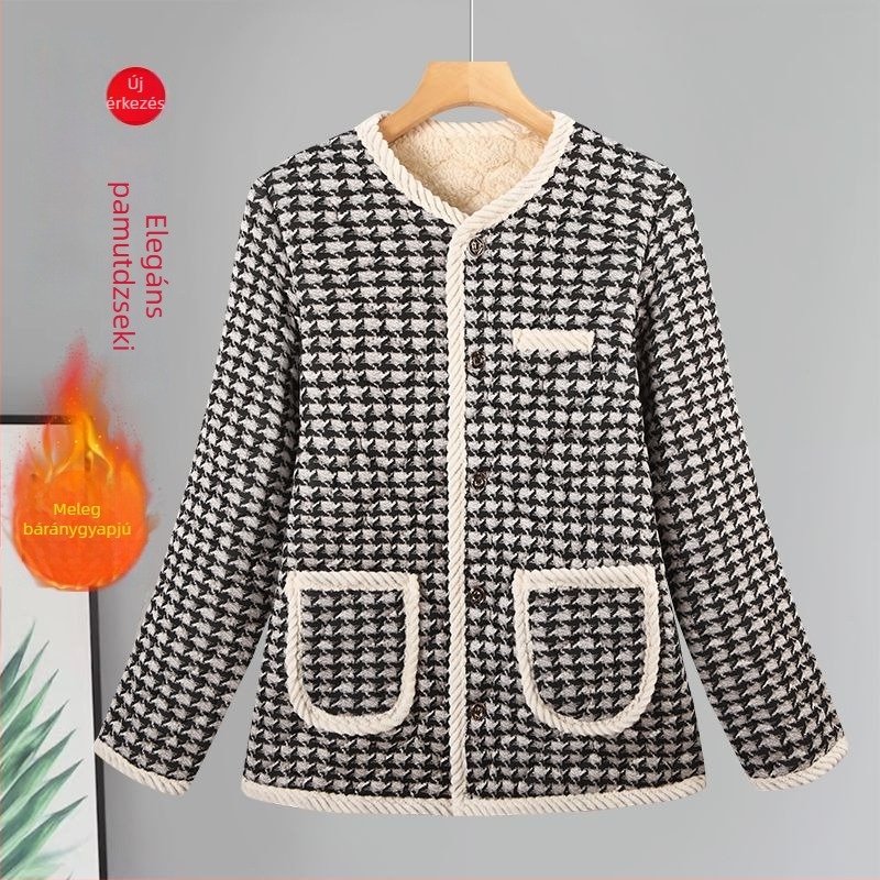 Új női téli pamutból készült bélelt kabát, Chanel-stílus, fleece belsővel és extra vastagsággal, elegáns otthoni viselet felnőtt nők számára