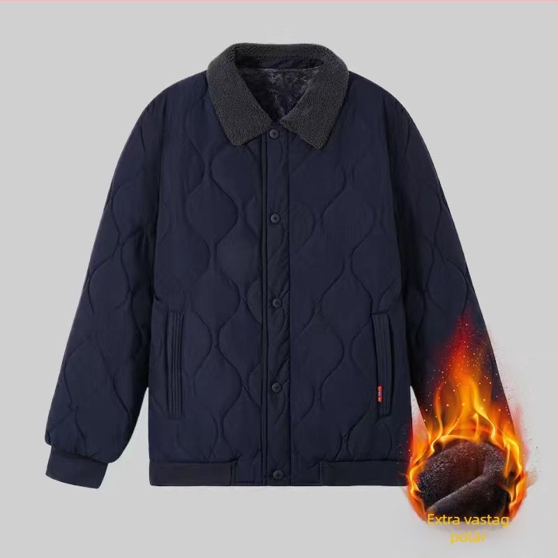 Téli vastag Arctic Velvet férfi pamutbélelt kabát, laza szabás, Turn-Down Collar