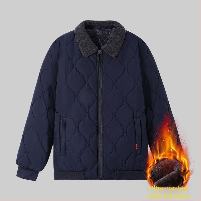 Téli vastag Arctic Velvet férfi pamutbélelt kabát, laza szabás, Turn-Down Collar